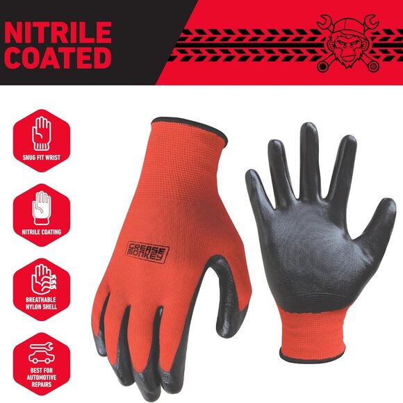 Grease Monkey Red and Black Nitrile Grip Gloves L 12 pairs - Picture 3 of 3